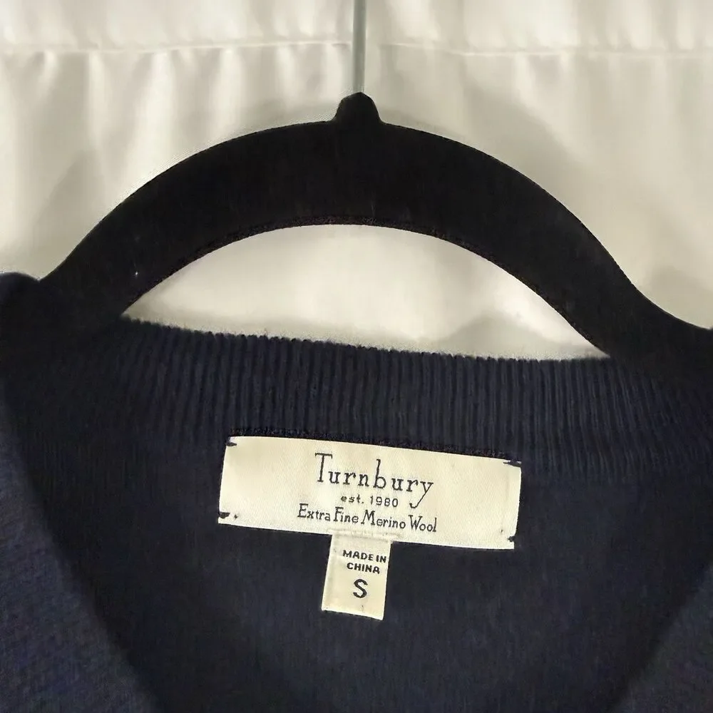 Turnbury Extra Fine Merino Wool Sweater Men's Small Blue V-Neck Knit Long Slv